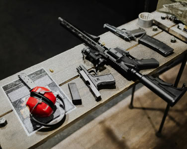 guns on a table